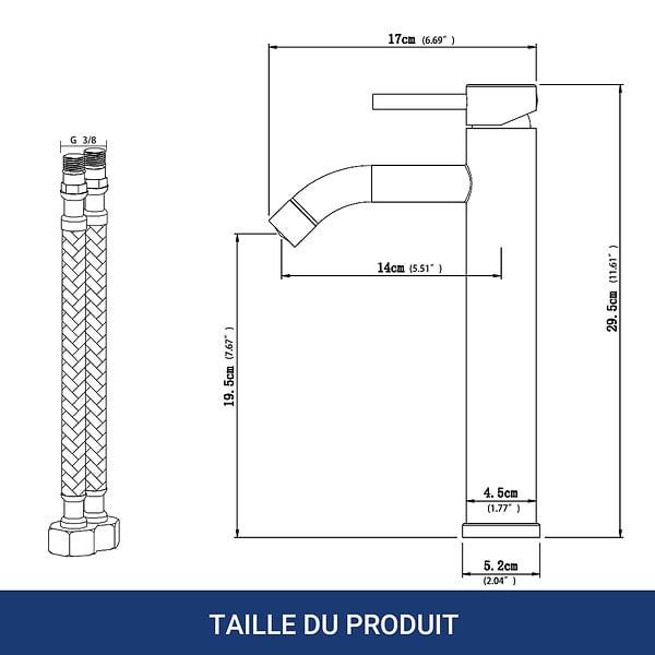 AICA SANITAIRE - Robinet de Salle de Bain Haut en Acier Inoxydable 304 Robinet Lavabo 195mm de Hauteur Mitigeur Monocommande Finition Brossée - large