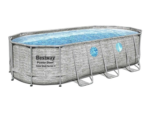 BESTWAY - Piscine tubulaire Power Steel SwimVista avec hublots ovale 5,49 x 2,74 x 1,22 m - Bestway - large