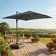 OVIALA - Parasol déporté 4x3 m 360° inclinable + à lester sur roues gris - Caserta - vignette