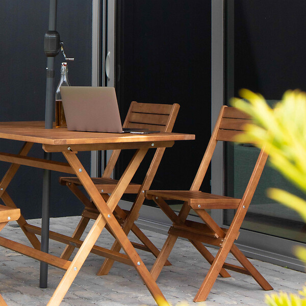 OVIALA - Table de terrasse pliante en bois d'eucalyptus - Sete - large