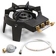 MEVA - Rechaud gaz fonte véritable 9.8 KW 4 pieds 3 robinets + Tuyau gaz 1.50m et Détendeur Butane - vignette