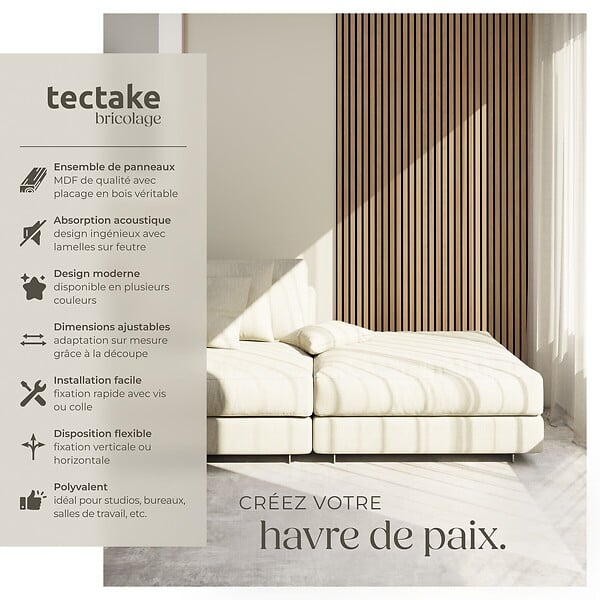TECTAKE - ensemble 4 panneaux acoustiques en mdf en bois chêne marron 120x60x2 cm décor scandinave - large