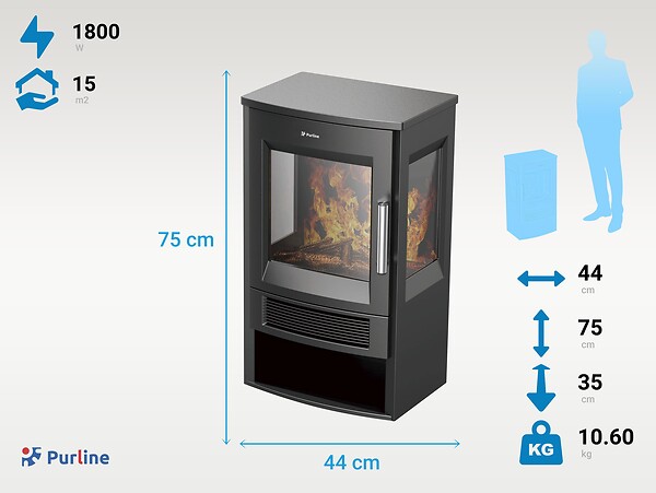 PURLINE - Cheminée électrique sur pied avec commande WiFi App - large