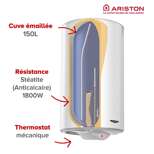 ARISTON - Chauffe-eau electrique vertical ARISTON Sagéo 150 l - Ø 560 mm - large