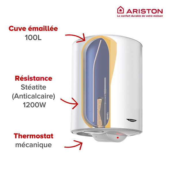 ARISTON - Chauffe-eau electrique vertical ARISTON Sagéo 100 l - Ø 560 mm - large