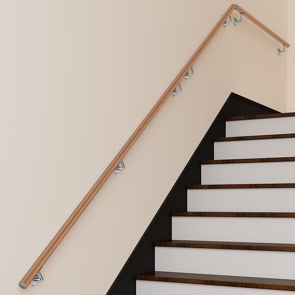 AICA SANITAIRE - Main courante inox 304 pour intérieur et extérieur -couleur marron Design bois naturel- en 180cm- Fixation murale incluse - large