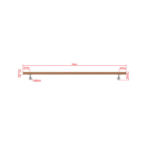 AICA SANITAIRE - Main courante inox 304 pour intérieur et extérieur -couleur marron Design bois naturel- en 180cm- Fixation murale incluse - large