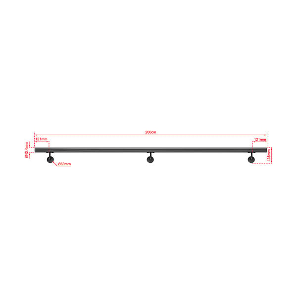 AICA SANITAIRE - Main courante inox 304 pour intérieur et extérieur -couleur noir- en 200cm-Fixation murale incluse - large
