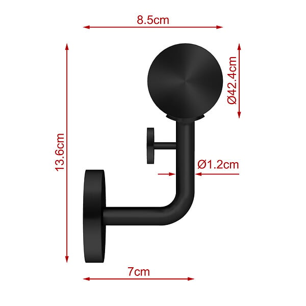 AICA SANITAIRE - Main courante inox 304 pour intérieur et extérieur -couleur noir- en 180cm- Fixation murale incluse - large