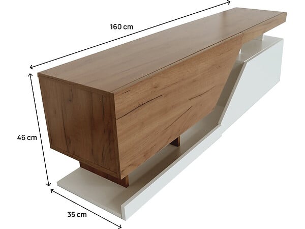 HABITAT ET JARDIN - Meuble TV "Ceelias" - 160 x 46 x 35 cm - Blanc/Marron Foncé - large