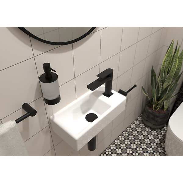 SWISS AQUA TECHNOLOGIES - Swiss Aqua Technologies Brevis Lave-mains suspendu avec trou pour robinetterie à droite, 40,5x20,5x10,5cm (SATBRE4020SR) - large