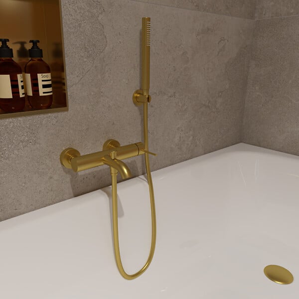 SWISS AQUA TECHNOLOGIES - Swiss Aqua Technologies Aurum mitigeur bain/douche 150 mm à levier, or brossé (SATBAUR222BG) - large