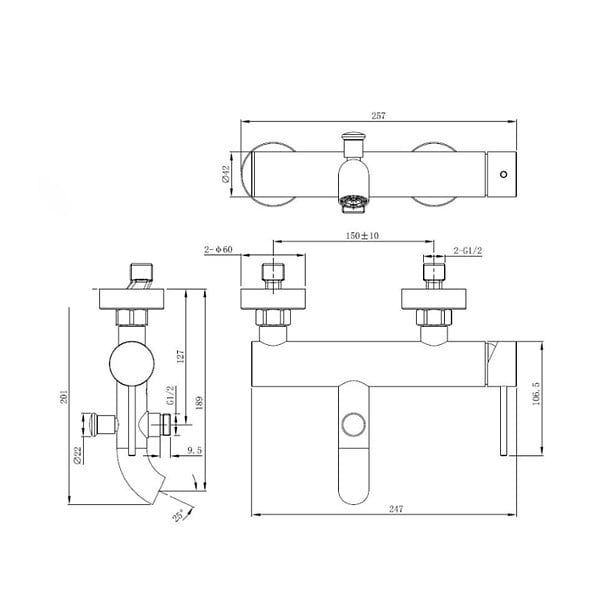 SWISS AQUA TECHNOLOGIES - Swiss Aqua Technologies Aurum mitigeur bain/douche 150 mm à levier, or brossé (SATBAUR222BG) - large