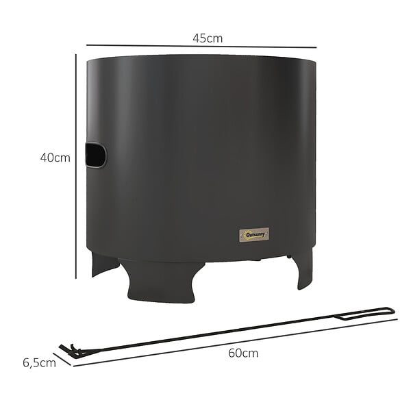 OUTSUNNY - Brasero extérieur portable avec tisonnier - Ø 45 cm - acier inox métal noir - large