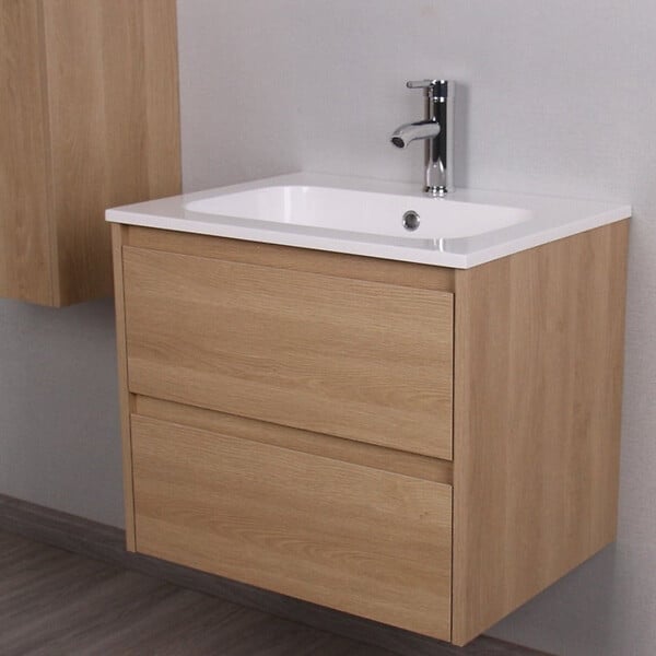 STANO - Meuble salle de bain design simple vasque FORTINA largeur 60 cm chêne clair - large