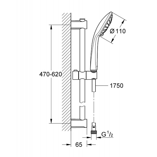 GROHE - Ensemble VITALIO JOY GROHE 27333000 douchette 3 jets + barre 60 cm + flexible 175 cm - chrome - large