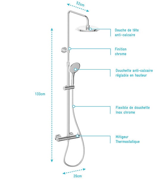 AURLANE - Colonne de douche Thermostatique finition Chrome 133x26x52 cm - MOLLY CHROME - large