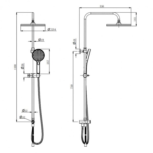 SWISS AQUA TECHNOLOGIES - Swiss Aqua Technologies Set de douche, douchette 3 jets, barre avec curseur, tête de douche XXL 254 mm intégrée, Chrome SATPIPET - large