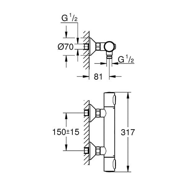 GROHE - Grohe GROHTHERM 500 Mitigeur Thermostatique de douche 1/2" (34793000) - large