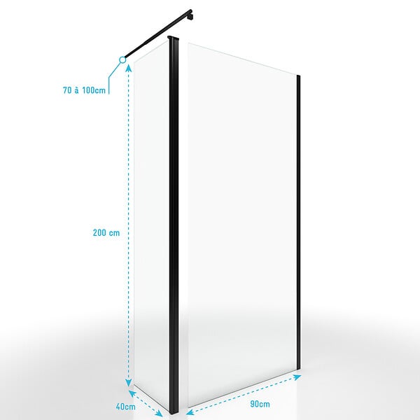 AURLANE - Paroi de Douche et Volet Pivotant 90+40x200 cm - Verre Transparent - Barre de Fixation Noire - large