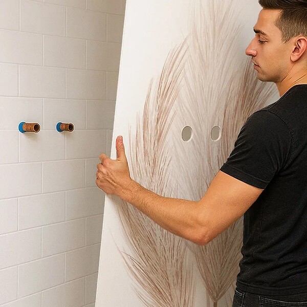 99DECO - Lot de 2 panneaux de douche en PVC (90x220 & 120x220 cm) + profilés blanc - Pampa - Marron - large