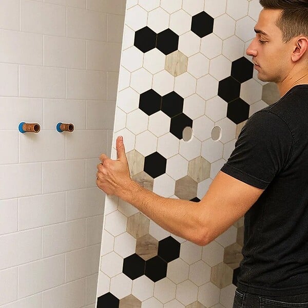 99DECO - Lot de 2 panneaux de douche en aluminium (90x220 & 120x220 cm) + profilés blanc - Mix Hexa - Multicolore - large