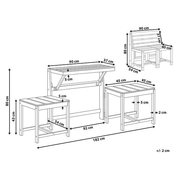 BELIANI - Ensemble banc de jardin et set de bistrot convertibles TUENNO Acacia Marron - large