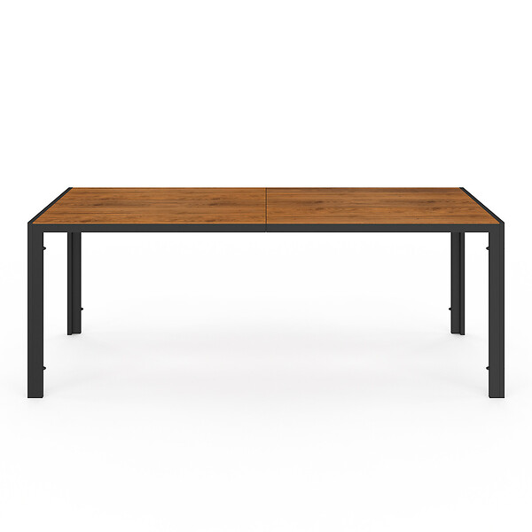 ID MARKET - Salon de jardin NOUMEA table 190 cm plateau verre trempé effet bois et 8 chaises empilables noir et bois - large