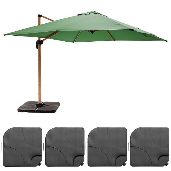 OVIALA - Parasol déporté 3x3m et 4 dalles à remplir effet bois vert cactus - Brescia - large