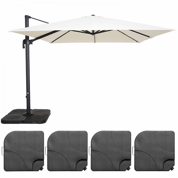 OVIALA - Parasol déporté inclinable rotatif 3x3m et 4 dalles à remplir blanc - Malaga - large