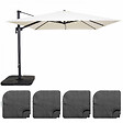 OVIALA - Parasol déporté inclinable rotatif 3x3m et 4 dalles à remplir blanc - Malaga - vignette