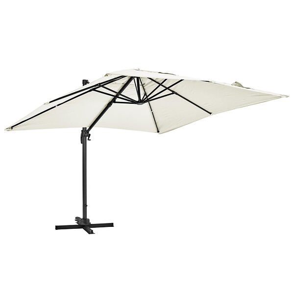OVIALA - Parasol déporté inclinable rotatif 3x3m et 4 dalles à remplir blanc - Malaga - large