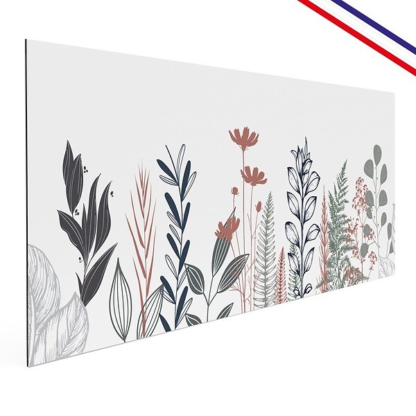 99DECO - Crédence cuisine en aluminium - floral bleu profond et vert - 300x20 cm (en 3 bandeaux) - large