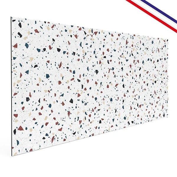 99DECO - Crédence cuisine en aluminium - motif terrazzo blanc - 200x20 cm (en 2 bandeaux) - large