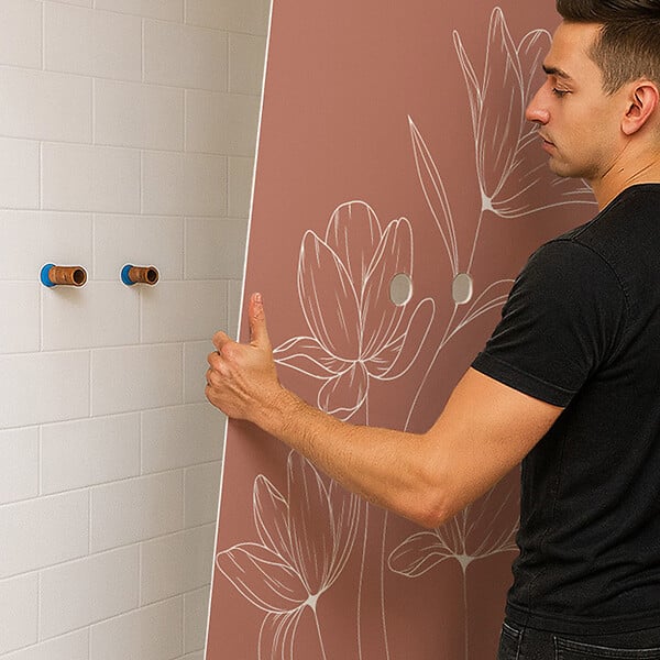 99DECO - Lot de 2 panneaux de douche en aluminium (90x220 & 120x220 cm) + profilés blanc - Charme - Blanc et Terracotta - large