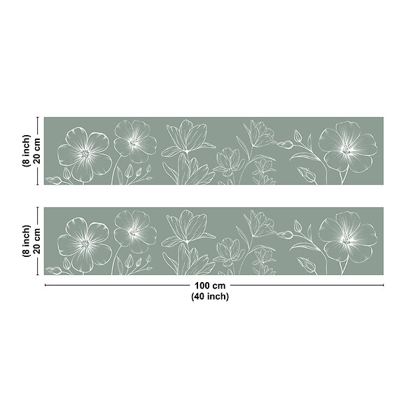 99DECO - Crédence cuisine en aluminium - motif floral vert et blanc - 200x20 cm (en 2 bandeaux) - large