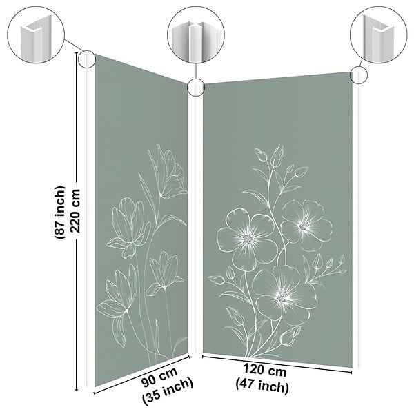 99DECO - Lot de 2 panneaux de douche en aluminium (90x220 & 120x220 cm) + profilés blanc - Charme - Blanc et Vert - large