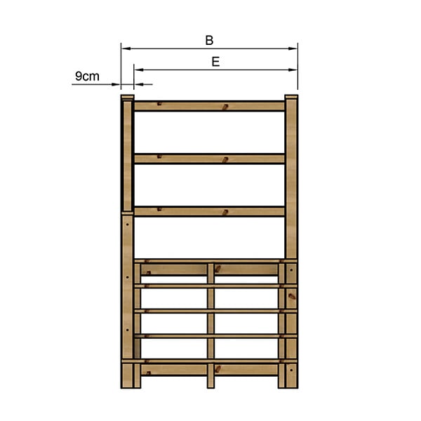 VINUOVO - MILANO - Escalier en bois 5 marches H88 cm - sans contre-marche - Palier L120 x P189 cm - Rambarde escalier gauche, palier gauche et en face - large