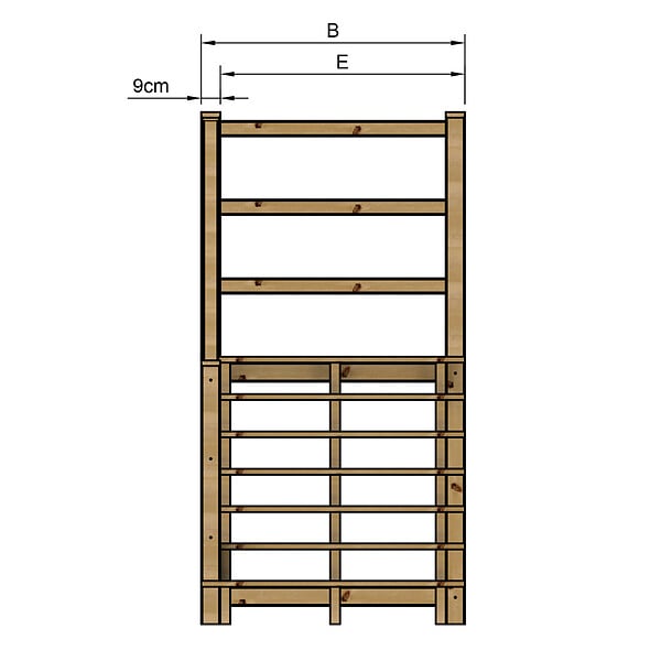 VINUOVO - MILANO - Escalier en bois 7 marches H122 cm - sans contre-marche - Palier L120 x P116 cm - Rambarde escalier gauche, palier gauche et en face - large