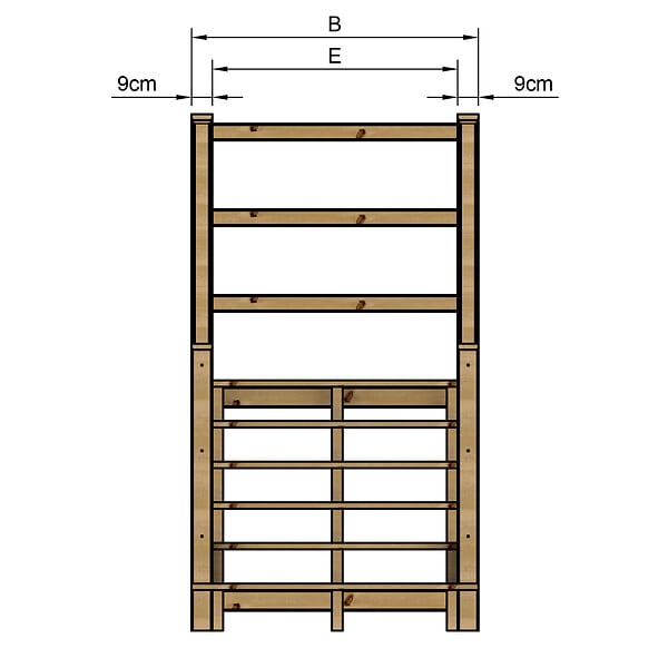 VINUOVO - MILANO - Escalier en bois 6 marches H105 cm - sans contre-marche - Palier L120 x P116 cm - Escalier rambardes des 2 côtés,Palier à droite et en face - large