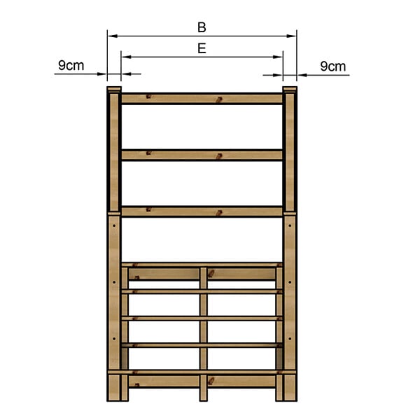 VINUOVO - MILANO - Escalier en bois 5 marches H88 cm - sans contre-marche - Palier L120 x P189 cm - Escalier rambardes des 2 côtés,Palier à droite et en face - large