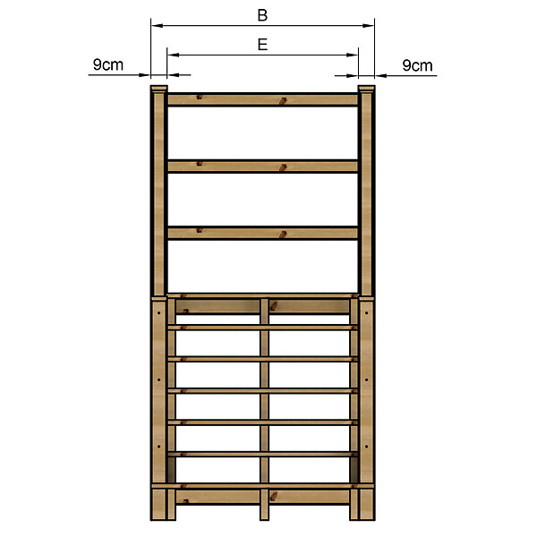 VINUOVO - MILANO - Escalier en bois 7 marches H122 cm - sans contre-marche - Palier L120 x P189 cm - Escalier rambardes des 2 côtés,Palier à droite et en face - large