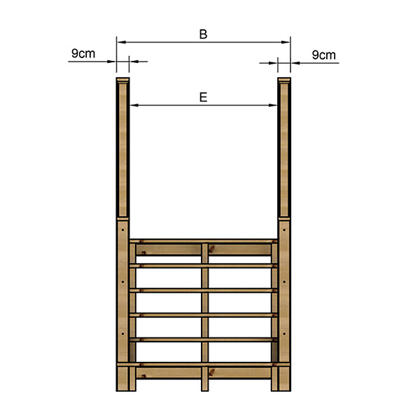 VINUOVO - MILANO - Escalier en bois 6 marches H105 cm - sans contre-marche - Palier L120 x P116 cm - Rambardes escalier et palier des 2 côtés - large