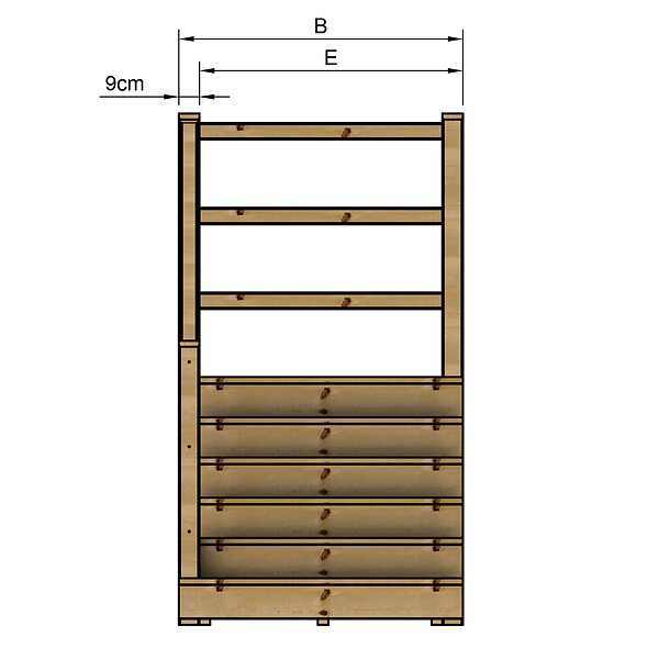 VINUOVO - MILANO - Escalier en bois 6 marches H105 cm - avec contre-marches - Palier L120 x P189 cm - Rambarde escalier gauche, palier gauche et en face - large