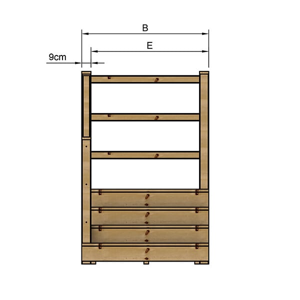 VINUOVO - MILANO - Escalier en bois 4 marches H71 cm - avec contre-marches - Palier L120 x P116 cm - Rambarde escalier gauche, palier gauche et en face - large