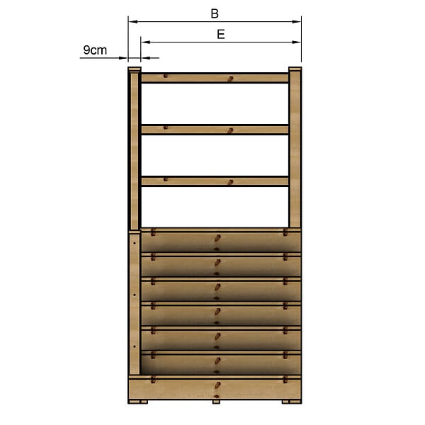 VINUOVO - MILANO - Escalier en bois 7 marches H122 cm - avec contre-marches - Palier L120 x P189 cm - Rambarde escalier gauche, palier gauche et en face - large
