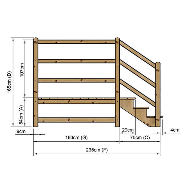 VINUOVO - MILANO - Escalier en bois 3 marches H54 cm - sans contre-marche - Palier L120 x P189 cm - Escalier rambardes des 2 côtés,Palier à droite et en face - large