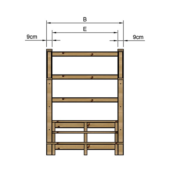 VINUOVO - MILANO - Escalier en bois 3 marches H54 cm - sans contre-marche - Palier L120 x P189 cm - Escalier rambardes des 2 côtés,Palier à droite et en face - large