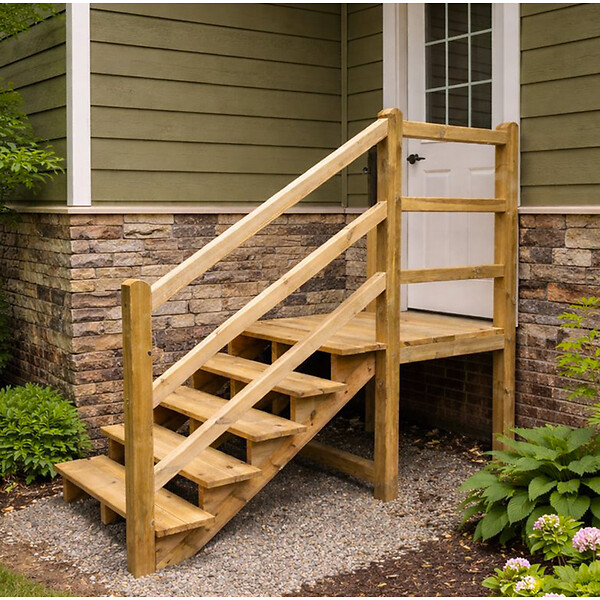 VINUOVO - MILANO - Escalier en bois 5 marches H88 cm - sans contre-marche - Palier L120 x P189 cm - Rambardes escalier et palier à droite - large