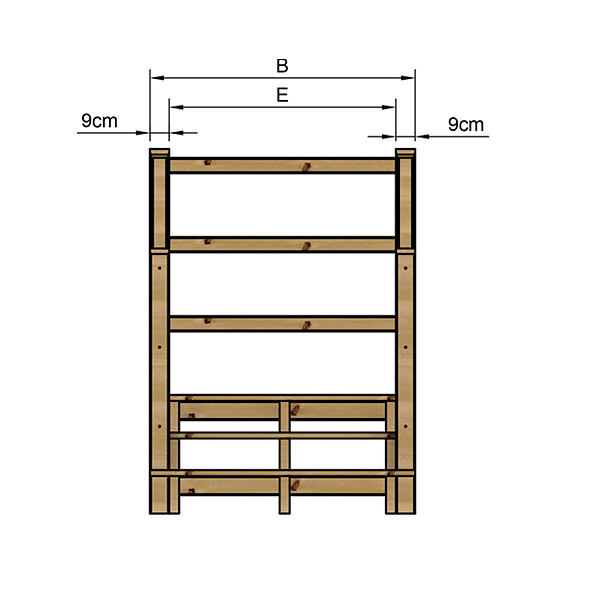 VINUOVO - MILANO - Escalier en bois 3 marches H54 cm - sans contre-marche - Palier L120 x P116 cm - Escalier rambardes des 2 côtés,Palier à droite et en face - large